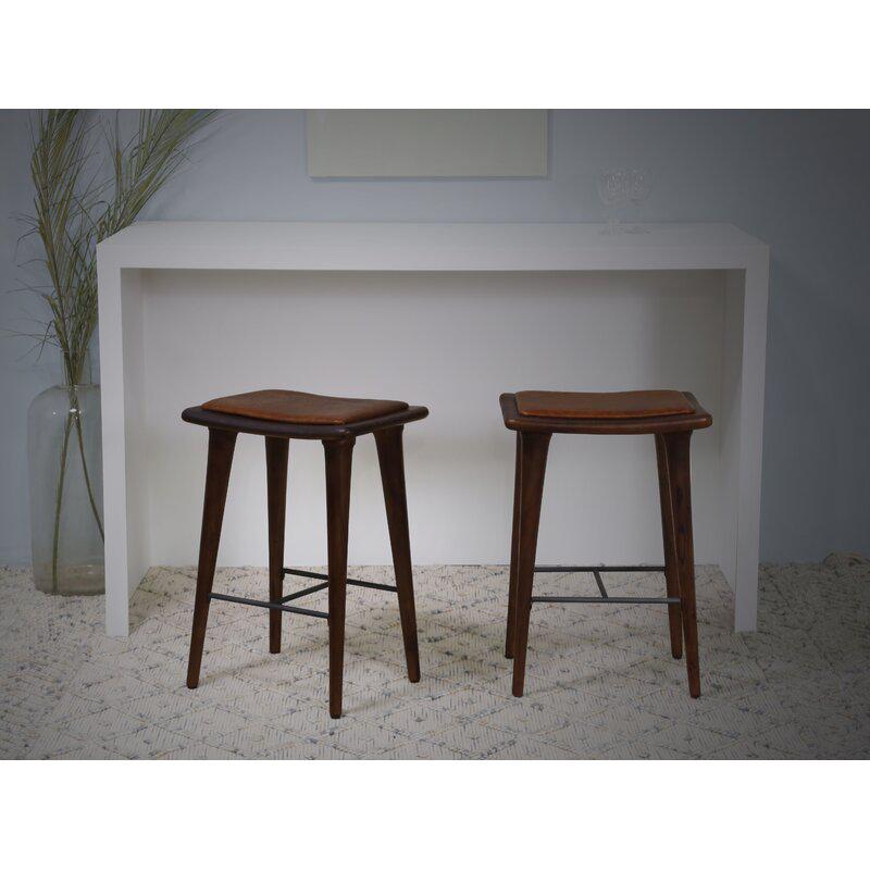 Walnut Finish Leather Counter Stool - 386832. Picture 1