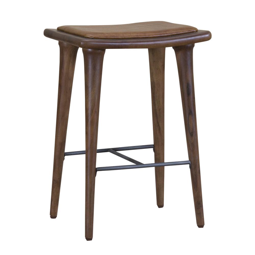 Walnut Finish Leather Counter Stool - 386832. Picture 2