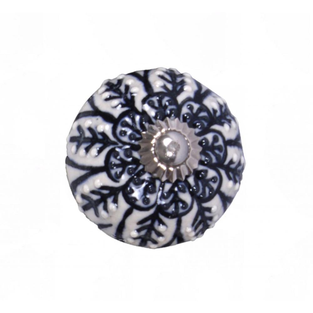 Set of 12 Vintage Black and White Floral Ceramic Knobs - 387684. The main picture.