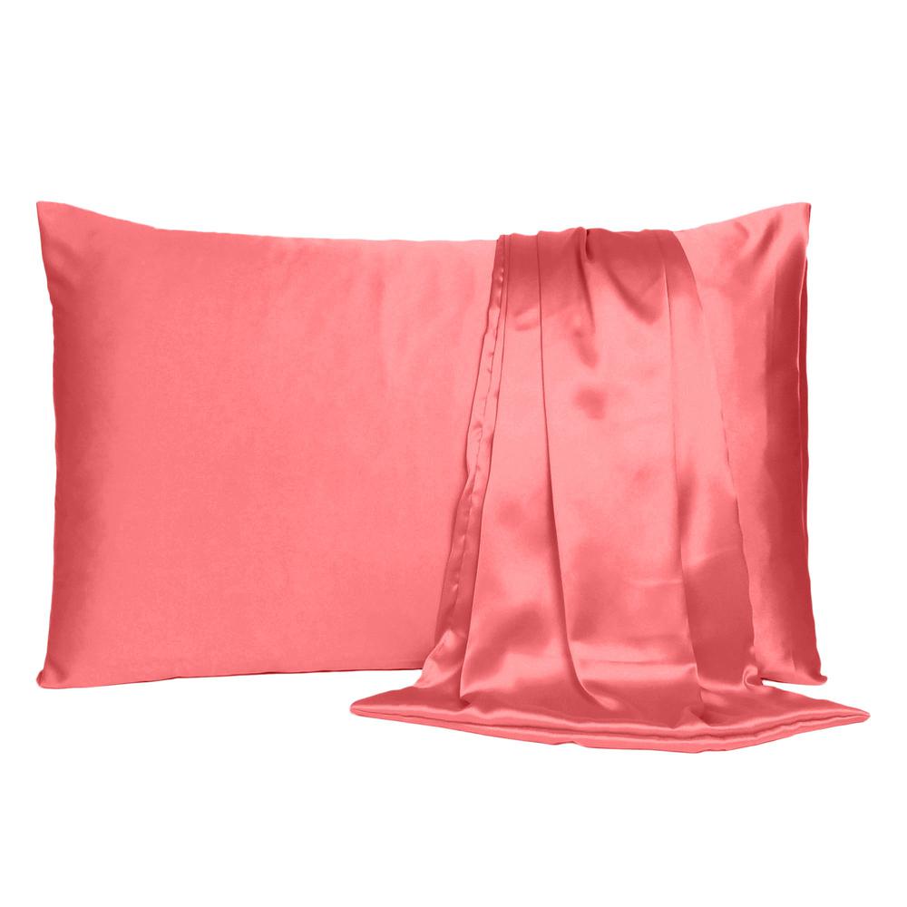 Coral Dreamy Set of 2 Silky Satin King Pillowcases - 387838. Picture 2