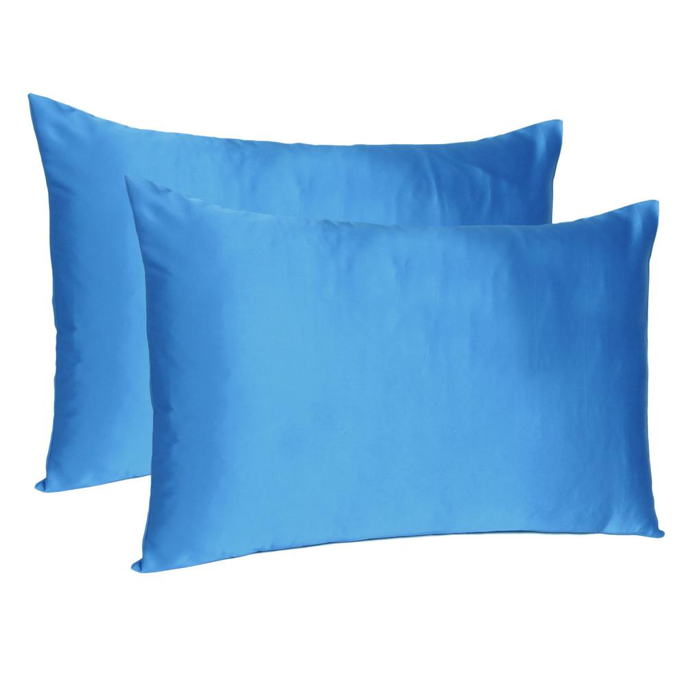 Bright Blue Dreamy Set of 2 Silky Satin King Pillowcases - 387844. Picture 1