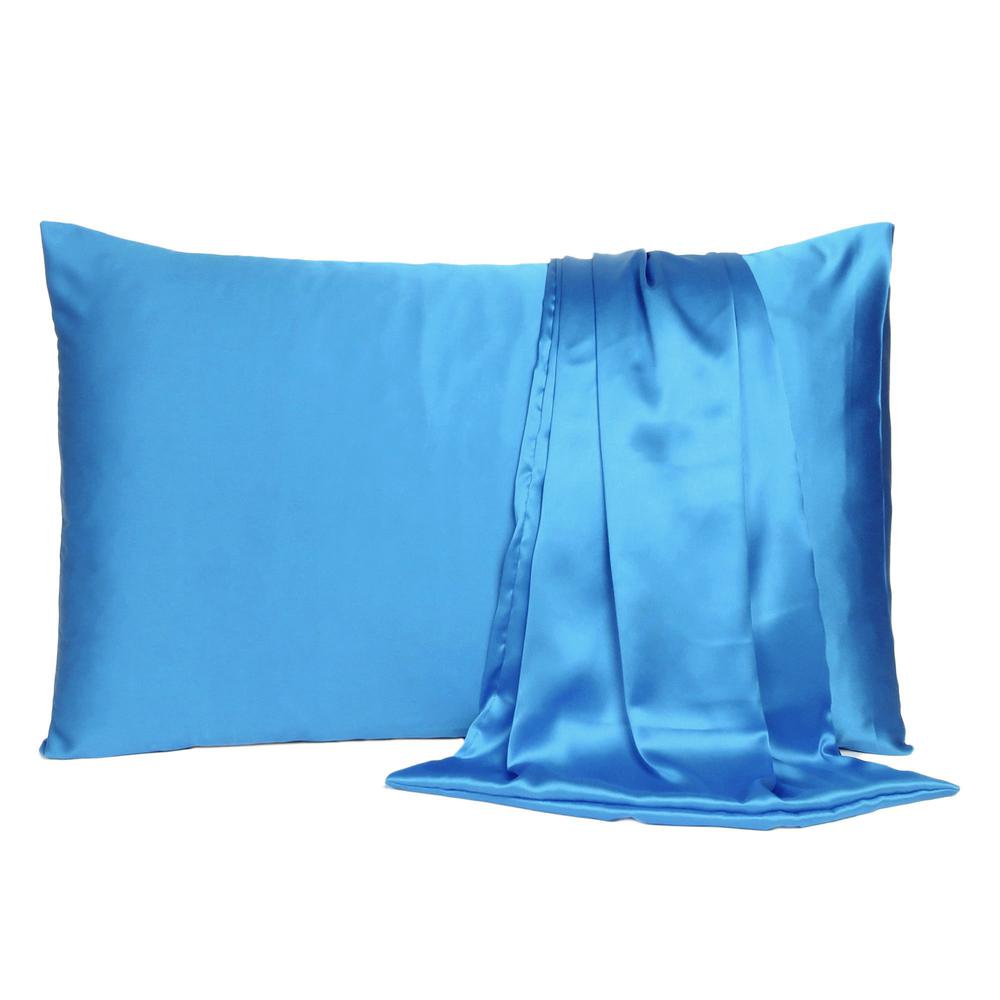 Bright Blue Dreamy Set of 2 Silky Satin King Pillowcases - 387844. Picture 2