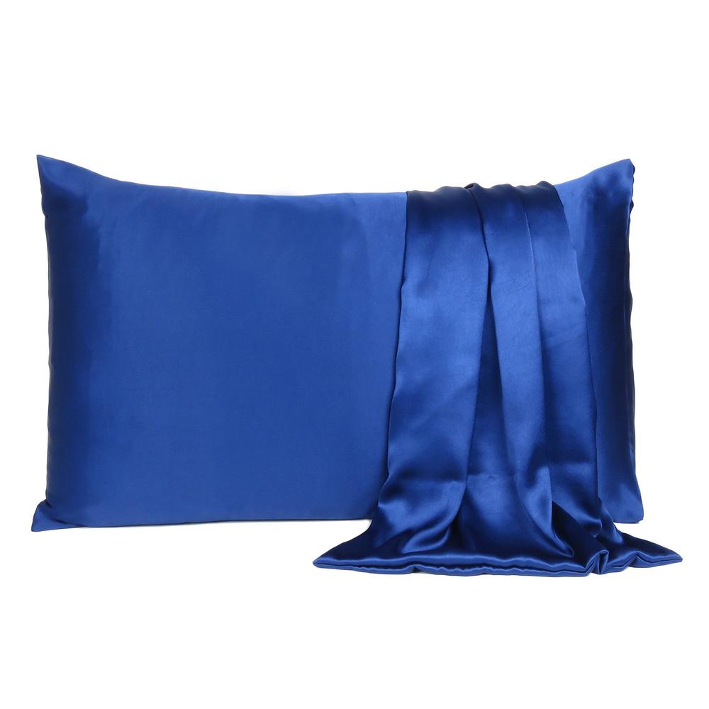 Navy Blue Dreamy Set of 2 Silky Satin King Pillowcases - 387845. Picture 2