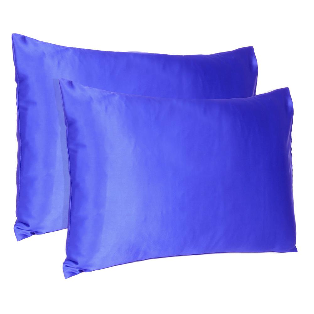Royal Blue Dreamy Set of 2 Silky Satin King Pillowcases - 387851. Picture 1