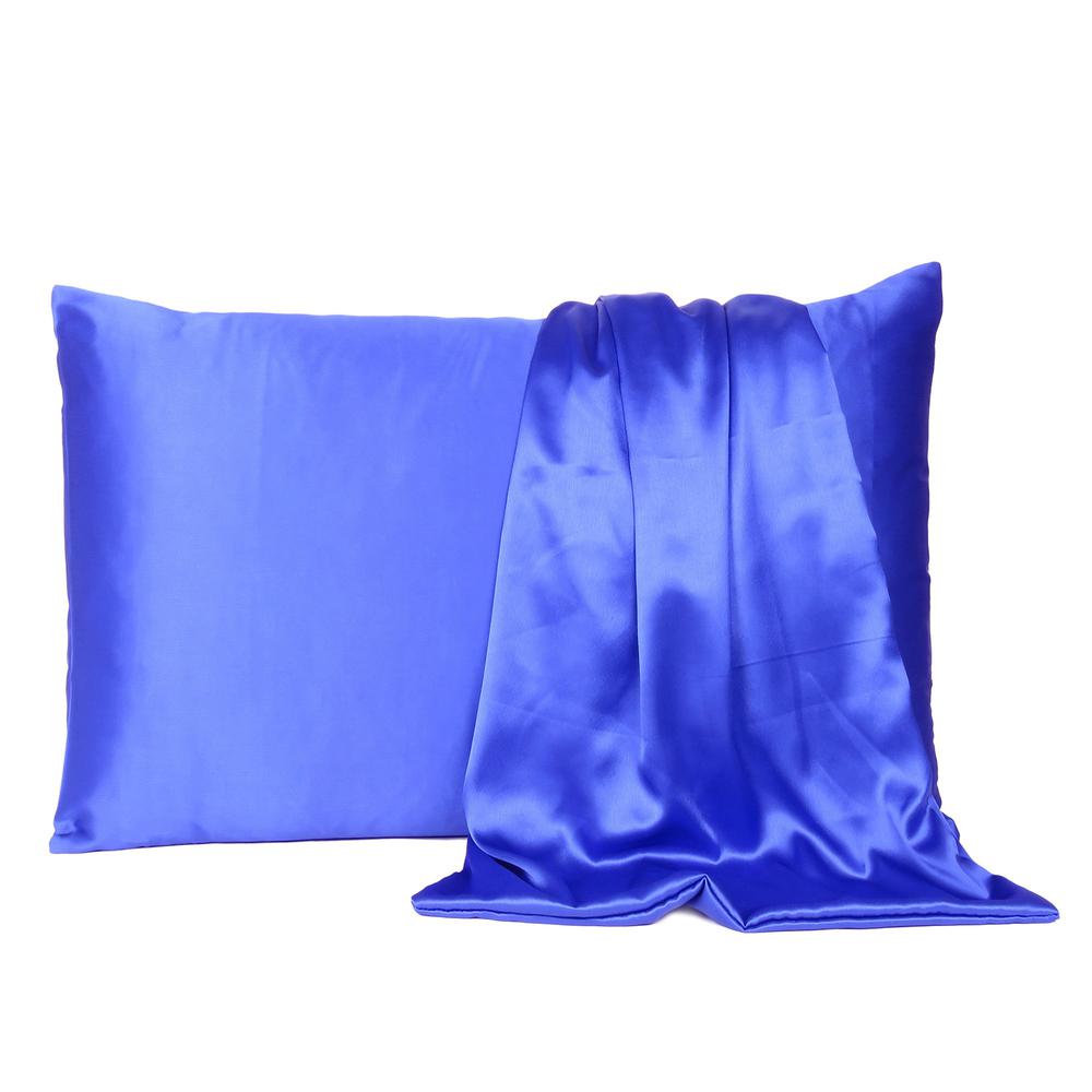 Royal Blue Dreamy Set of 2 Silky Satin King Pillowcases - 387851. Picture 2