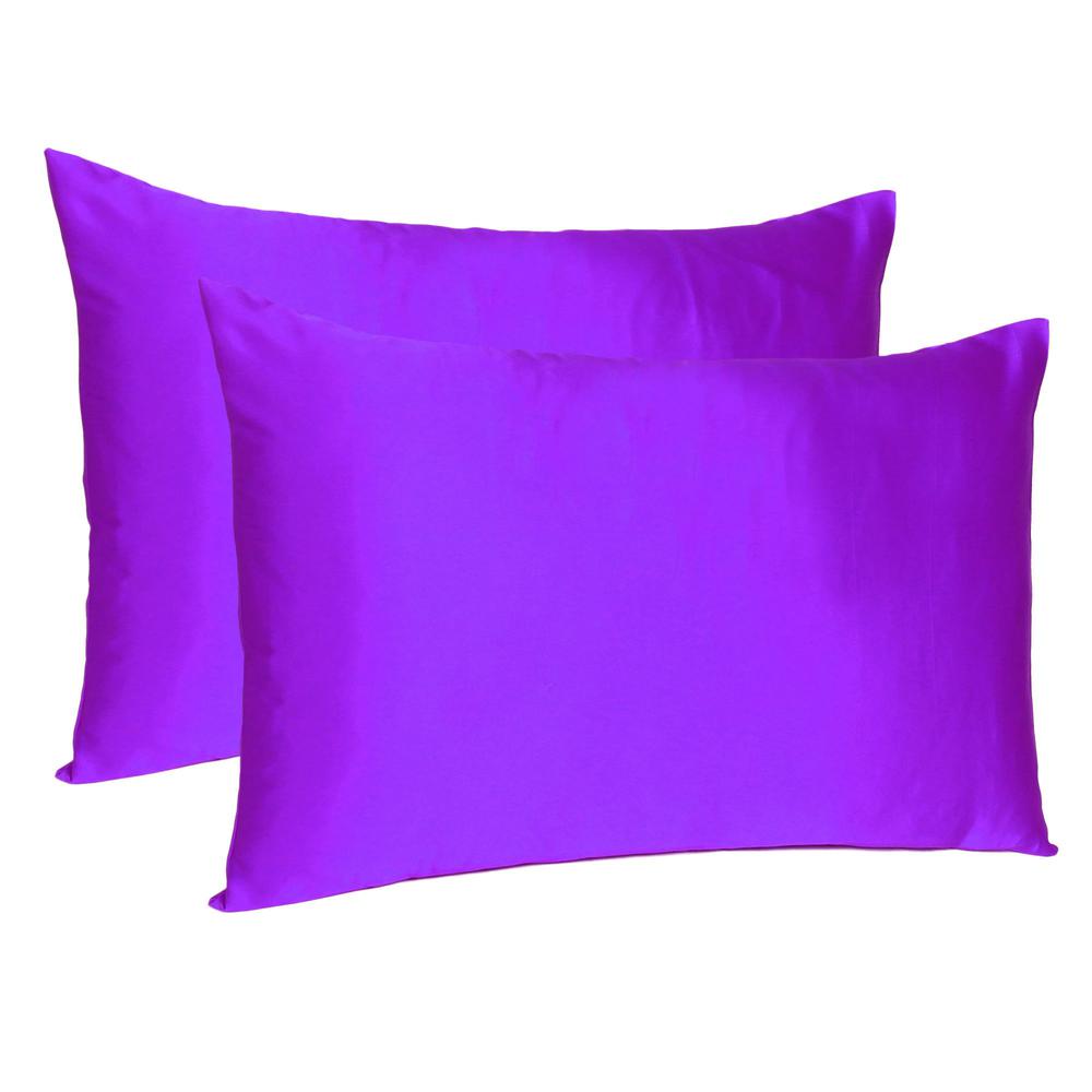Bright Purple Dreamy Set of 2 Silky Satin Standard Pillowcases - 387878. Picture 1