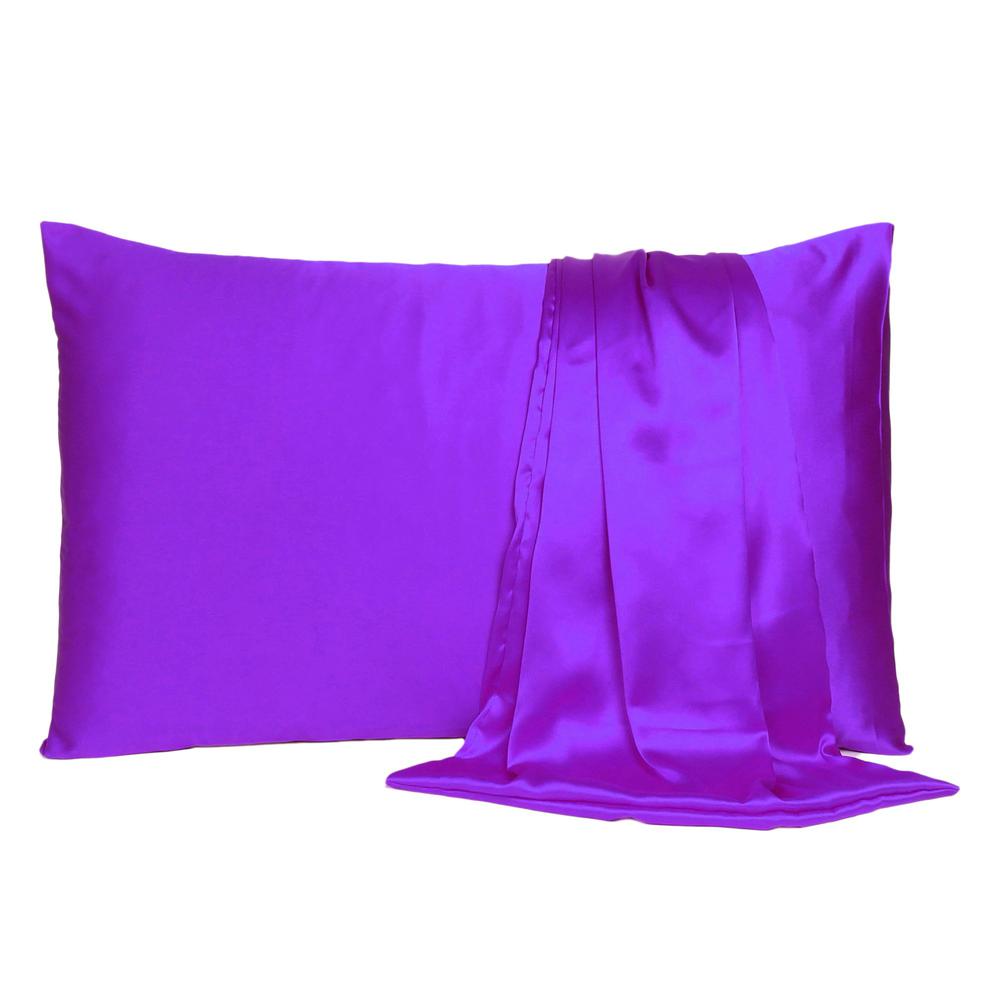 Bright Purple Dreamy Set of 2 Silky Satin Standard Pillowcases - 387878. Picture 2