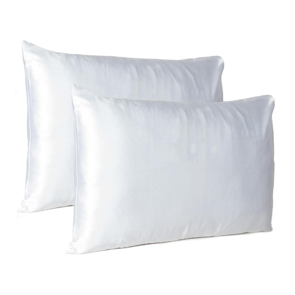 White Dreamy Set of 2 Silky Satin Standard Pillowcases - 387884. Picture 1