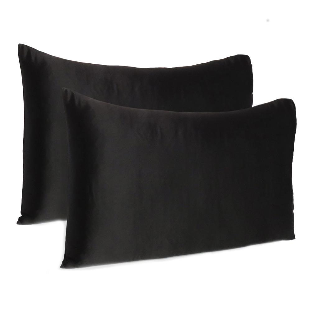 Black Dreamy Set of 2 Silky Satin Queen Pillowcases - 387888. Picture 1