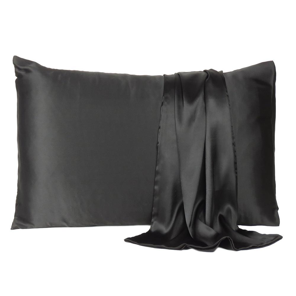 Black Dreamy Set of 2 Silky Satin Queen Pillowcases - 387888. Picture 2
