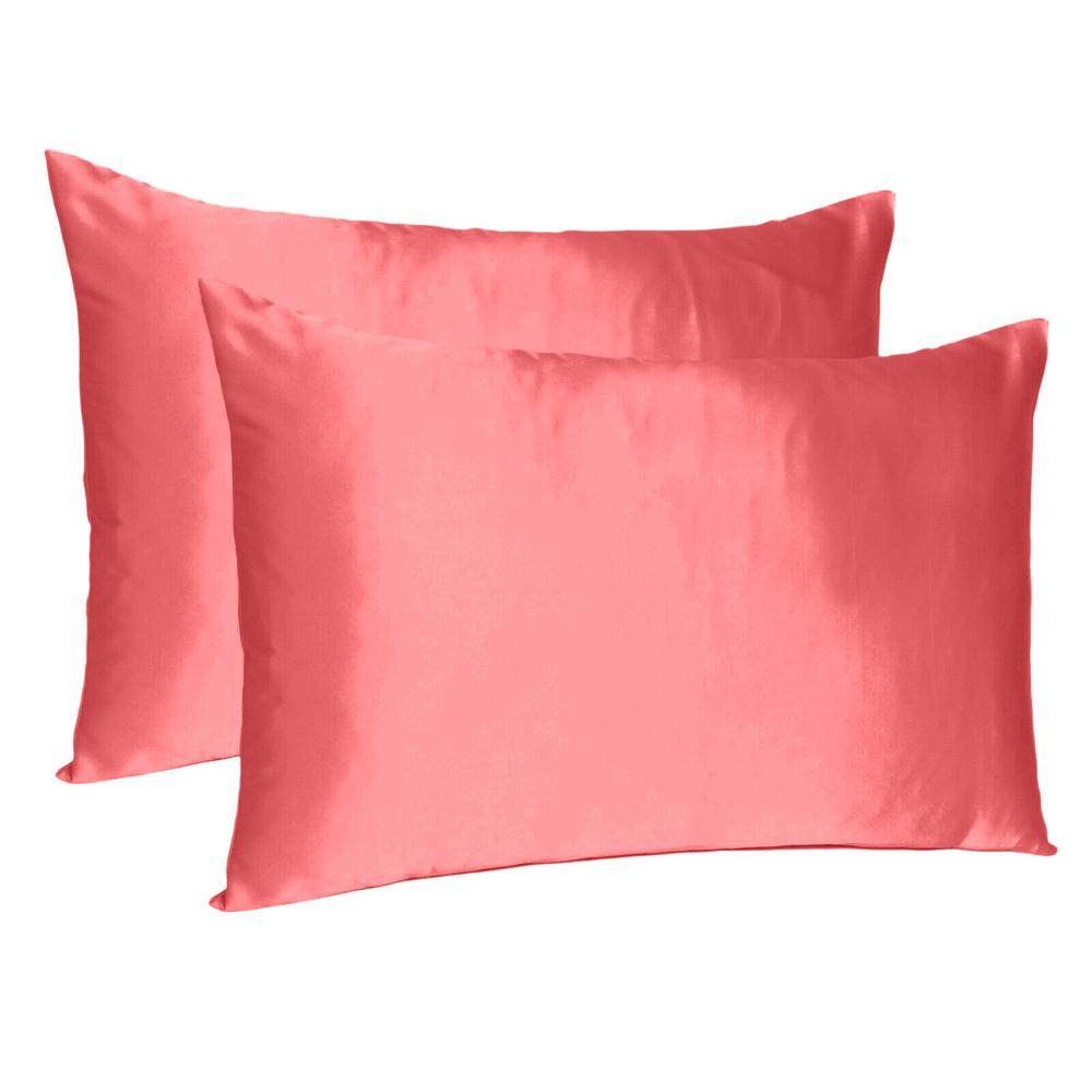 Coral Dreamy Set of 2 Silky Satin Queen Pillowcases - 387892. Picture 1