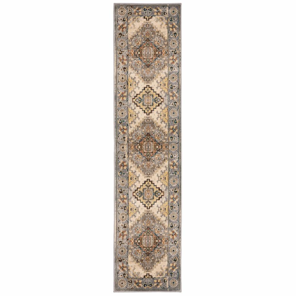 2’ x 8’ Gray and Beige Aztec Pattern Runner Rug - 387916. Picture 1
