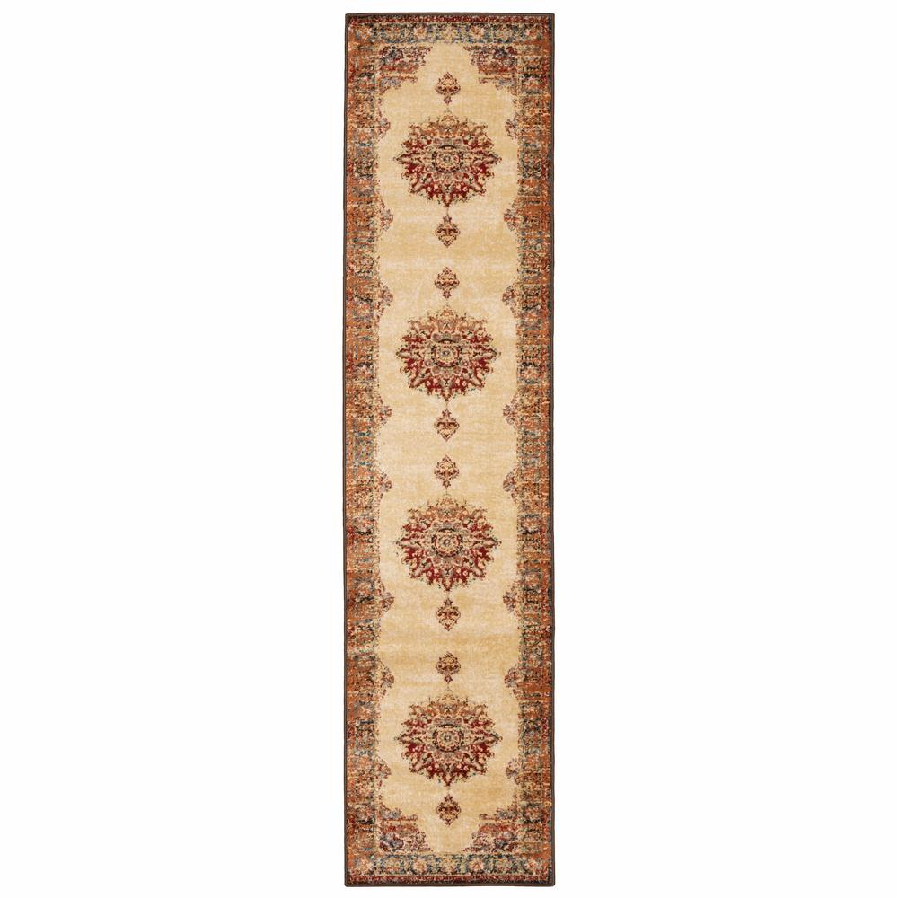 2’ x 8’ Gold and Orage Floral MedallionRunner Rug - 387918. Picture 1