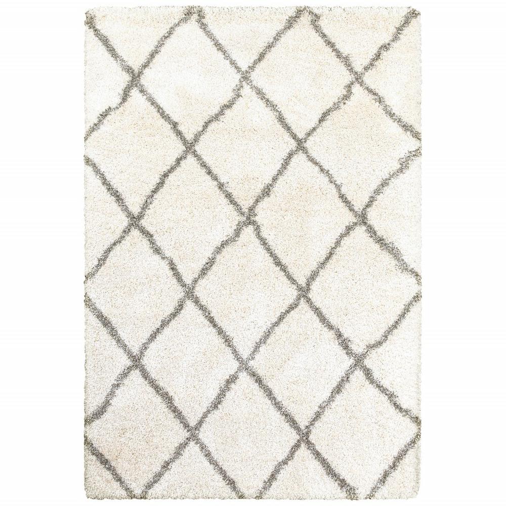 2’ x 3’ Ivory and Gray Geometric Lattice Scatter Rug - 387919. Picture 1