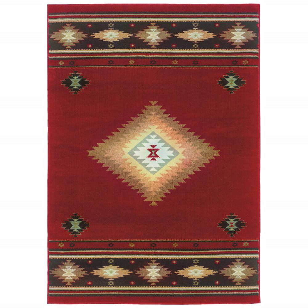 2’ x 3’ Red and Beige Ikat Pattern Scatter Rug - 387923. Picture 1