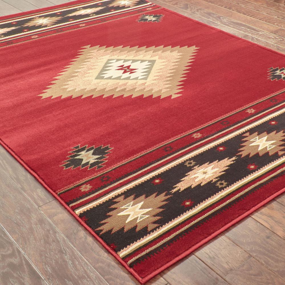 2’ x 3’ Red and Beige Ikat Pattern Scatter Rug - 387923. Picture 3