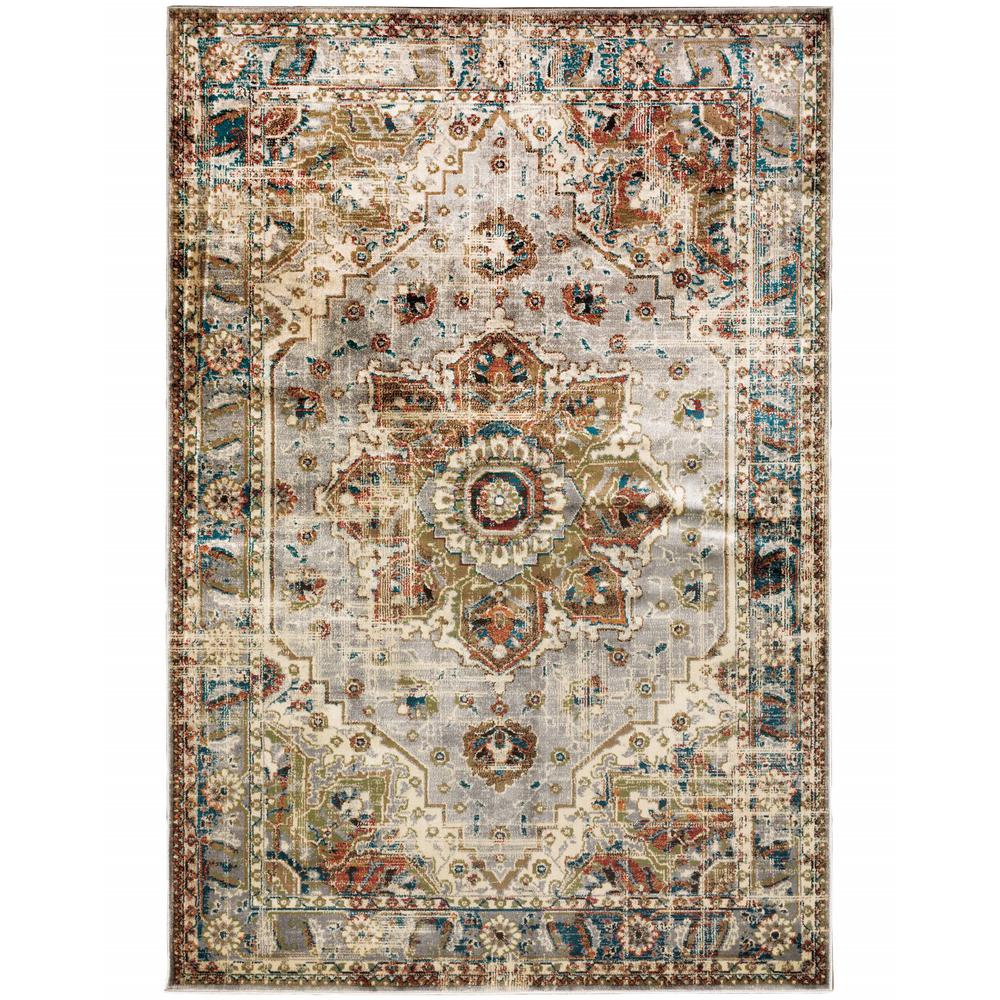 5’ x 7’ Gray and Rust Distressed MedallionArea Rug - 387929. Picture 1