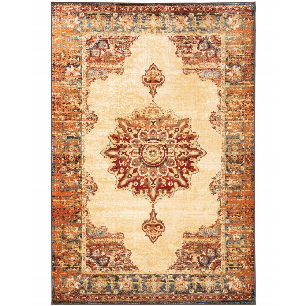 5’ x 7’ Gold and Orage Floral MedallionArea Rug - 387930. Picture 1