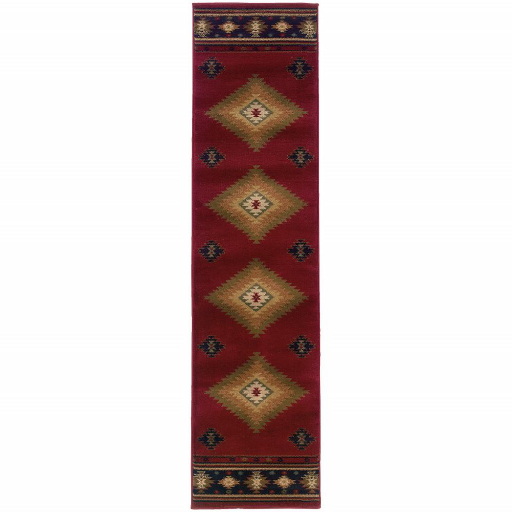 2’ x 8’ Red and Beige Ikat Pattern Runner Rug - 387932. Picture 1