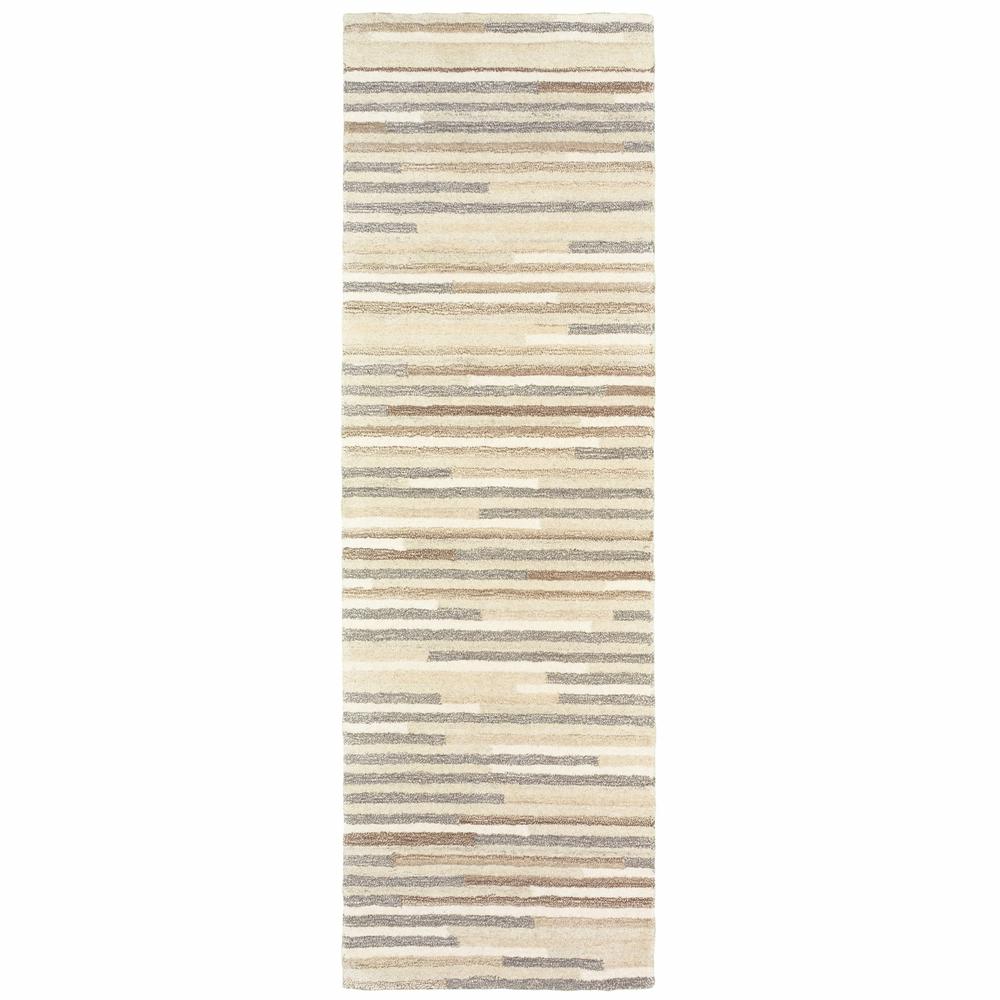 3’ x 8’ Beige and Gray Eclectic LinesRunner Rug - 387956. Picture 1