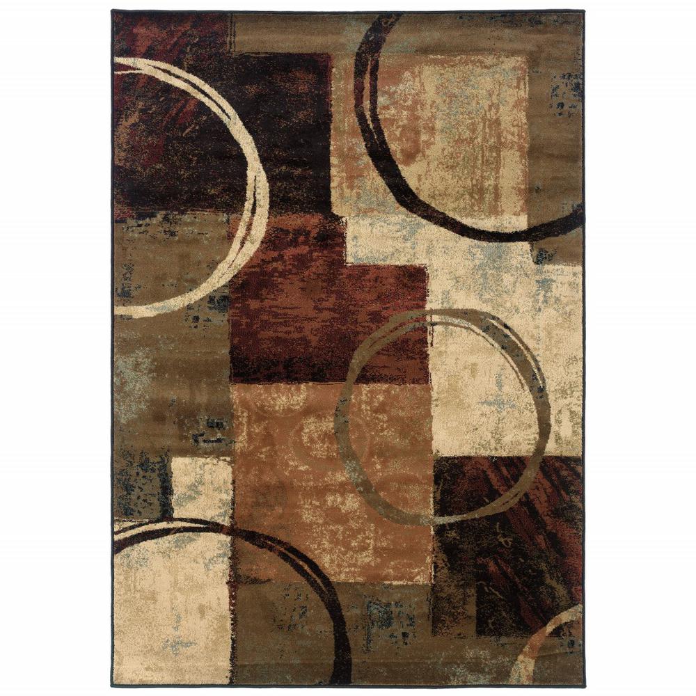 5’ x 8’ Brown and Black Abstract Geometric Area Rug - 387960. Picture 1