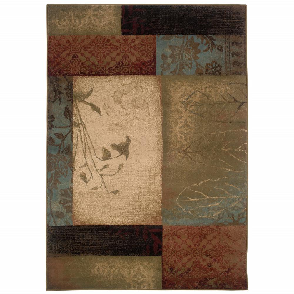 7’ x 10’ Beige and Brown Floral Block Pattern Area Rug - 387970. Picture 1