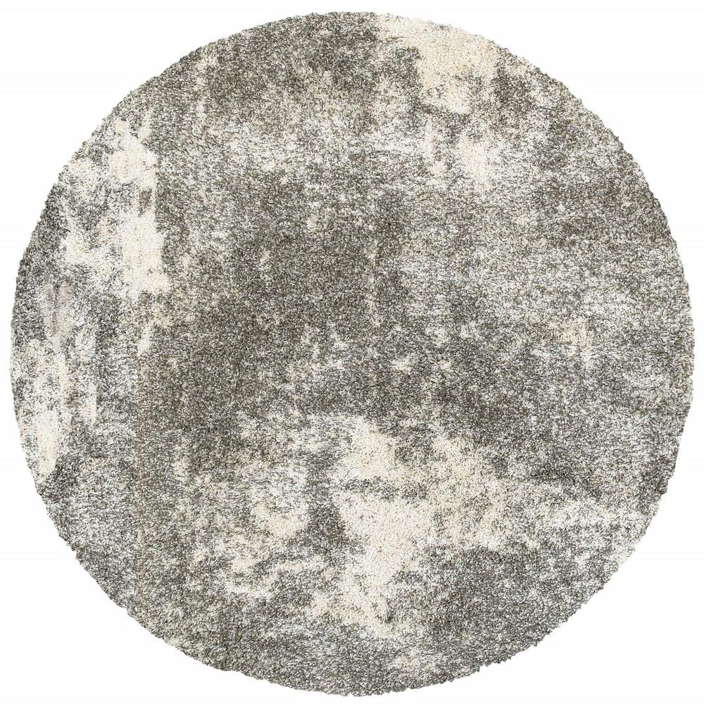 8' Round Gray and Ivory Distressed Abstract Area Rug - 387985. Picture 1