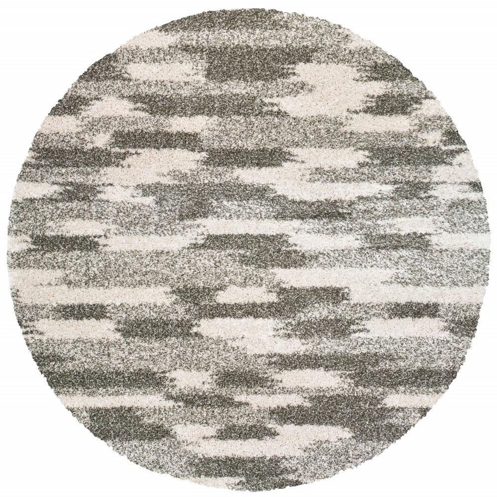 8’ Round Gray and Ivory Geometric Pattern Area Rug - 387987. Picture 1
