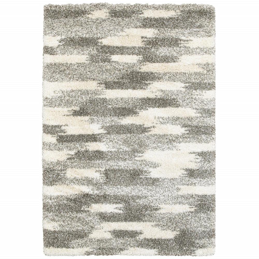 8’ x 11’ Gray and Ivory Geometric Pattern Area Rug - 387993. Picture 1