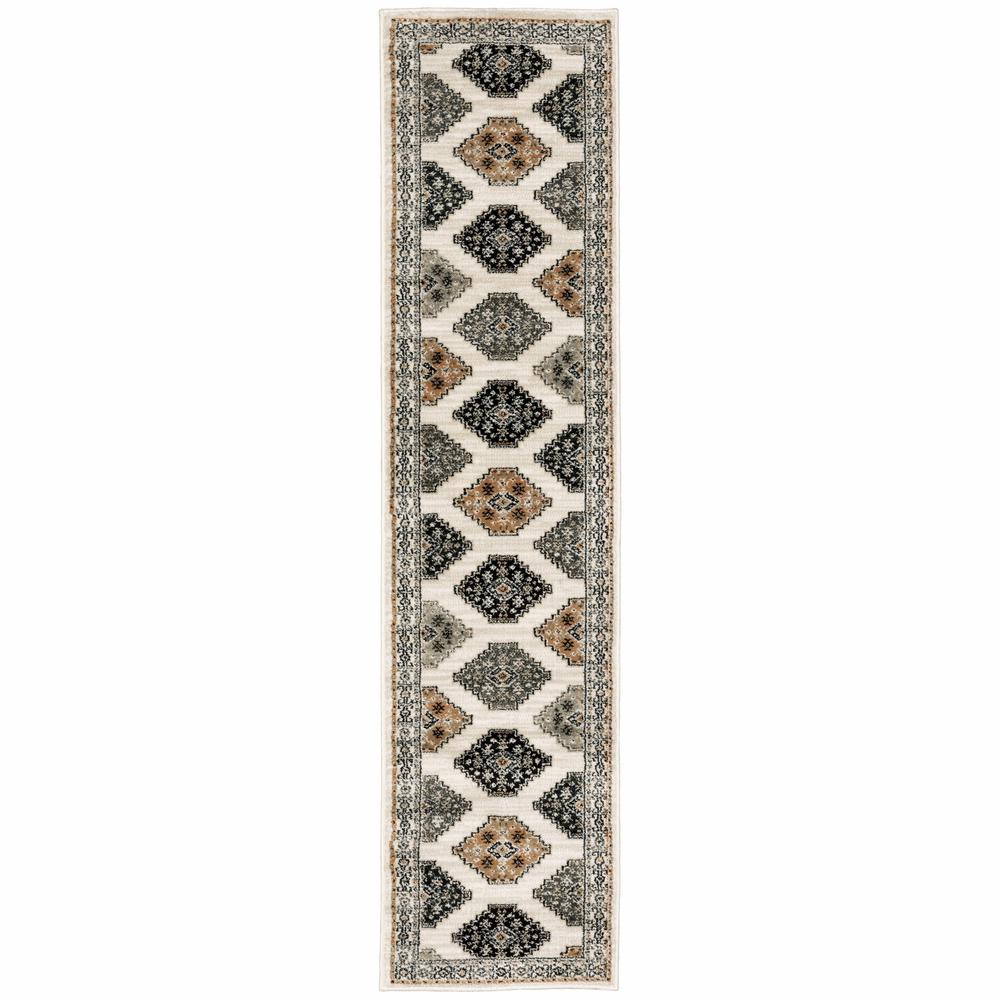 2’ x 8’ Abstract Ivory and Gray Geometric Indoor Runner Rug - 388015. Picture 1