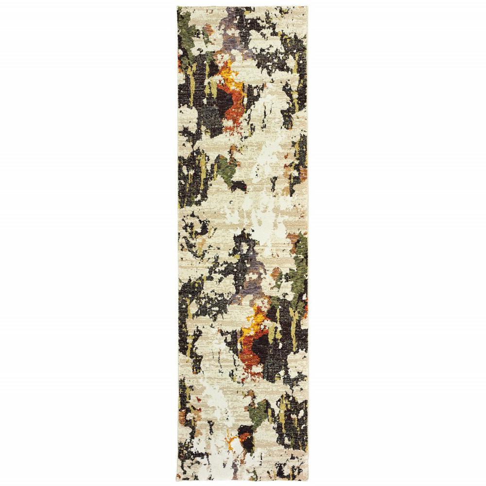 2’ x 8’ Abstract Weathered Beige and Gray Indoor Runner Rug - 388027. Picture 1