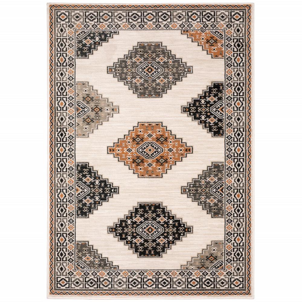 5’ x 7’ Abstract Ivory and Gray Geometric Indoor Area Rug - 388030. Picture 1