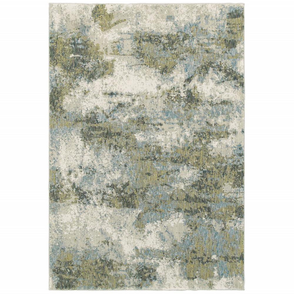 3’ x 5’ Blue and Sage Distressed Waves Indoor Area Rug - 388035. Picture 1