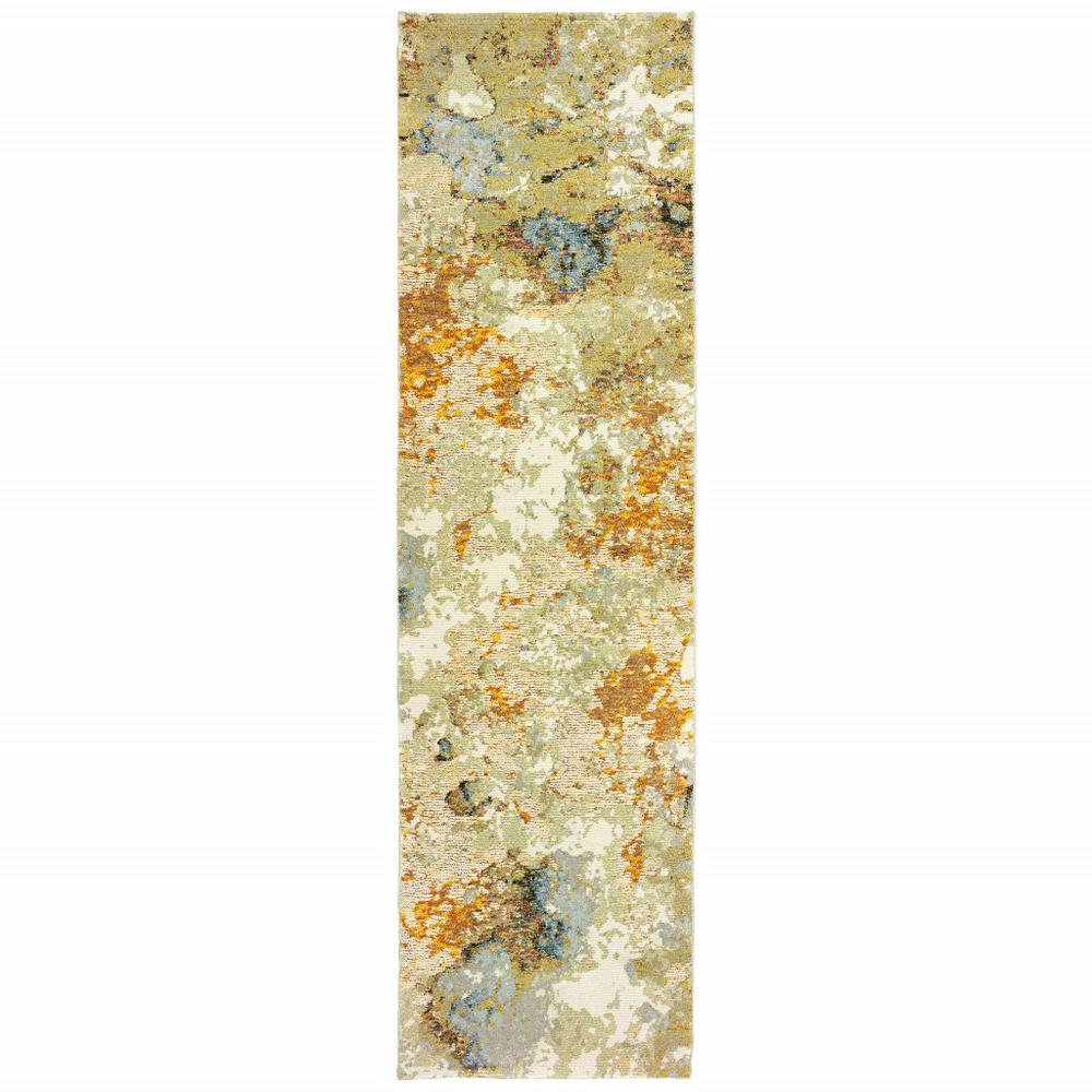 3’ x 12’ Modern Abstract Gold and Beige Indoor Runner Rug - 388046. Picture 1