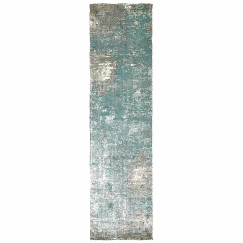 3’ x 10’ Blue and Gray Abstract Pattern Indoor Runner Rug - 388058. Picture 1