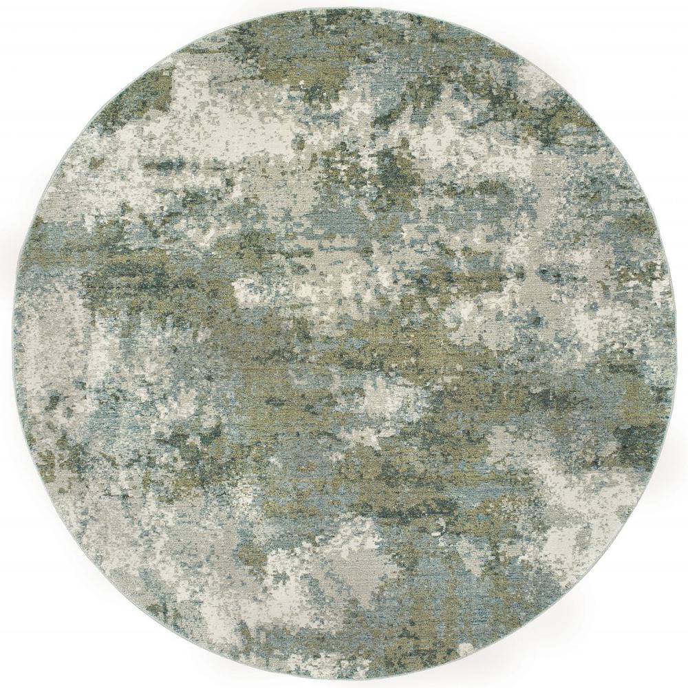 8’ Round Blue and Sage Distressed Waves Indoor Area Rug - 388077. Picture 1