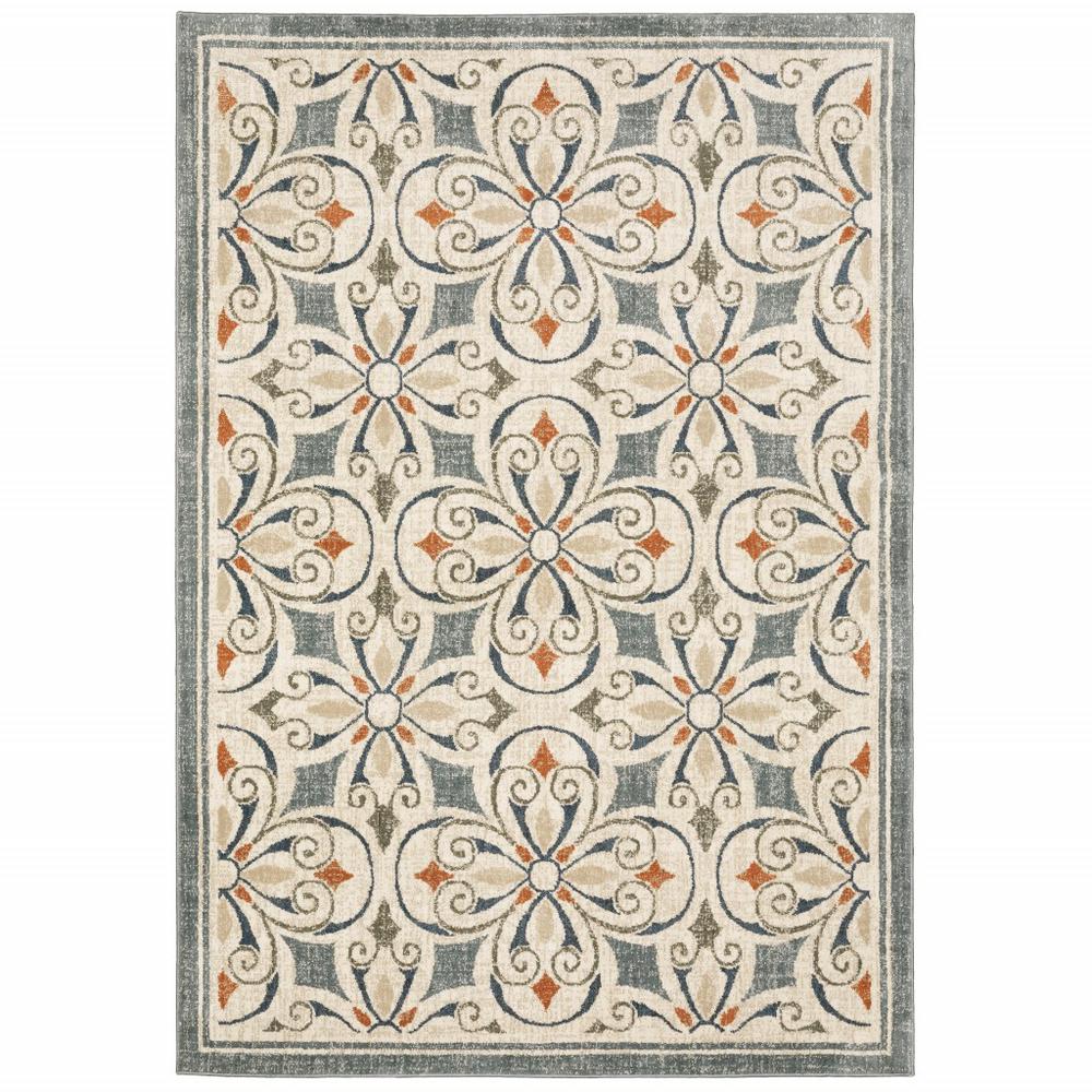 10’ x 13’ Gray and Beige Medallion Indoor Area Rug - 388078. Picture 1
