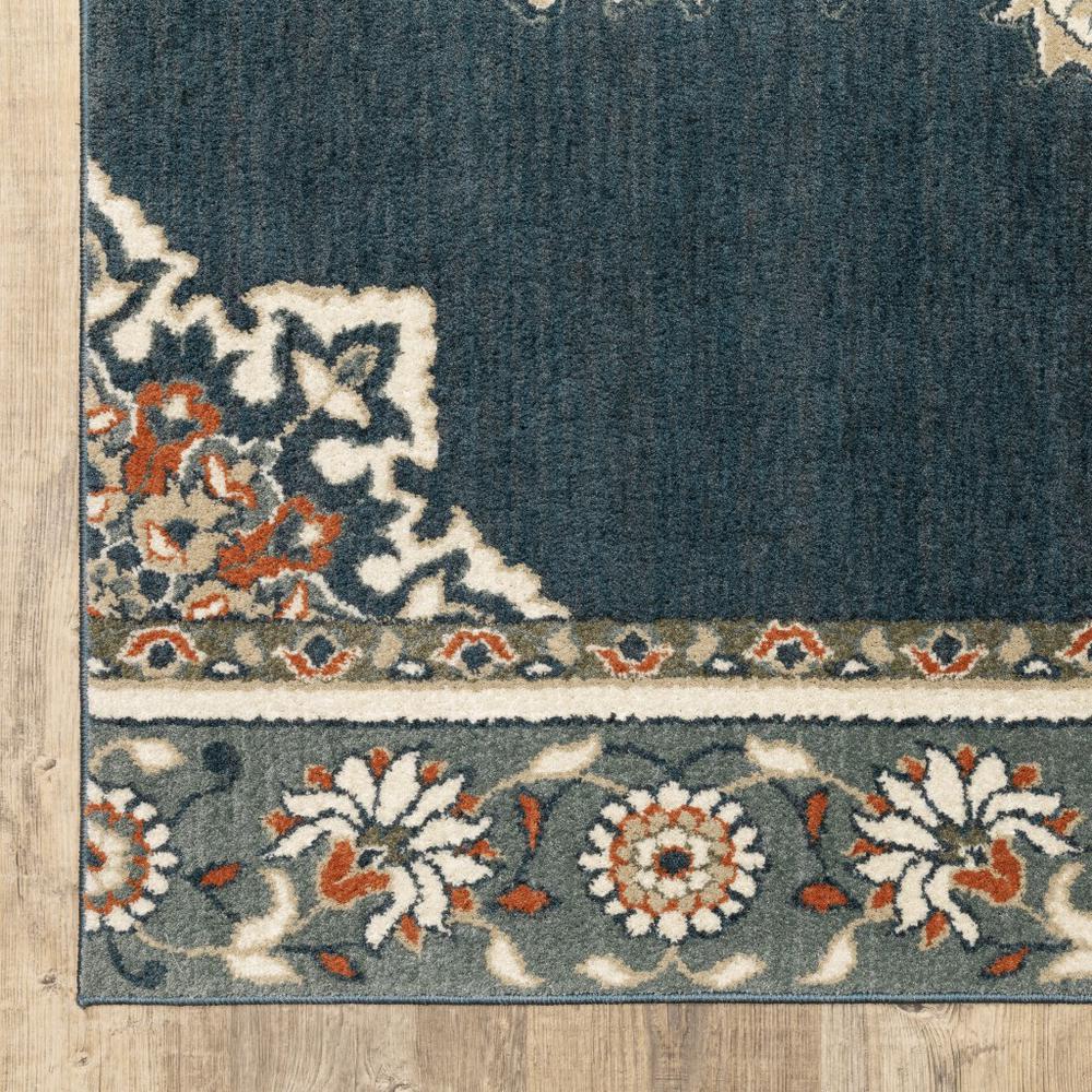 10’ x 13’ Blue and Beige Floral Medallion Indoor Area Rug - 388079. Picture 3