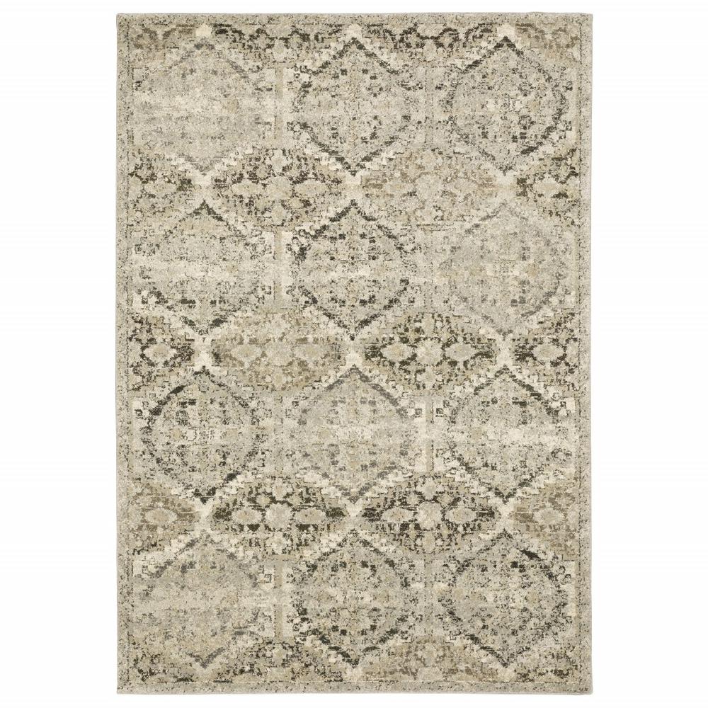 10’ x 13’ Ivory and Gray Floral Trellis Indoor Area Rug - 388088. Picture 1