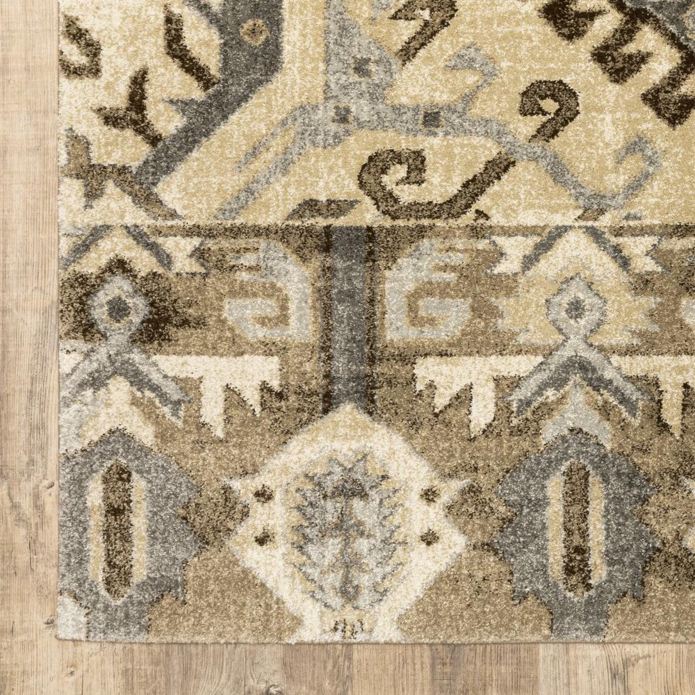 10’ x 13’ Tan and Gold Central Medallion Indoor Area Rug - 388089. Picture 3