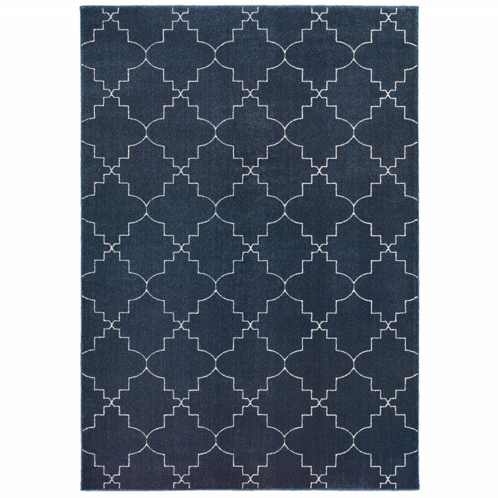 4’ x 6’ Blue and Ivory Trellis Indoor Area Rug - 388169. Picture 1