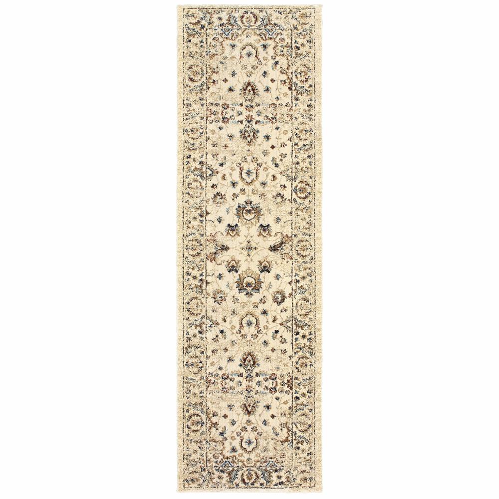 2’ x 8’ Ivory and Gold Distressed Indoor Runner Rug - 388181. Picture 1