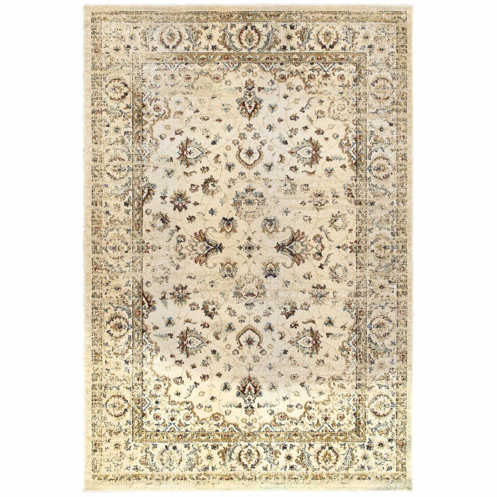 4’ x 6’ Ivory and Gold Distressed Indoor Area Rug - 388182. Picture 1