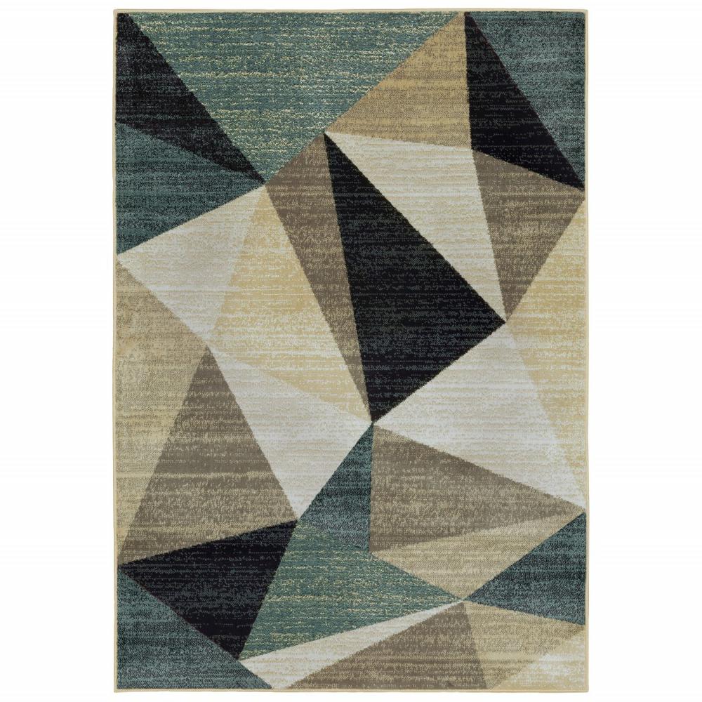 10’ x 13’ Gray and Teal Geometrics Indoor Area Rug - 388200. Picture 1