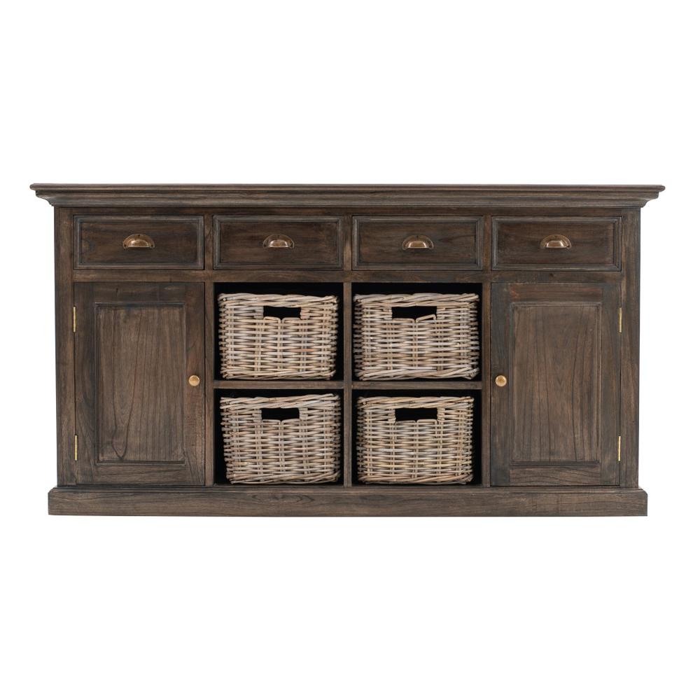 Modern Farmhouse Rustic Espresso Buffet with Baskets - 388235. Picture 1