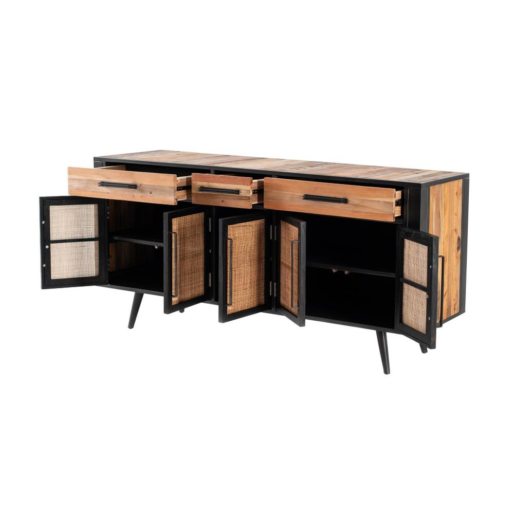 71" Modern Rustic Black Natural and Rattan Buffet Server - 388247. Picture 4