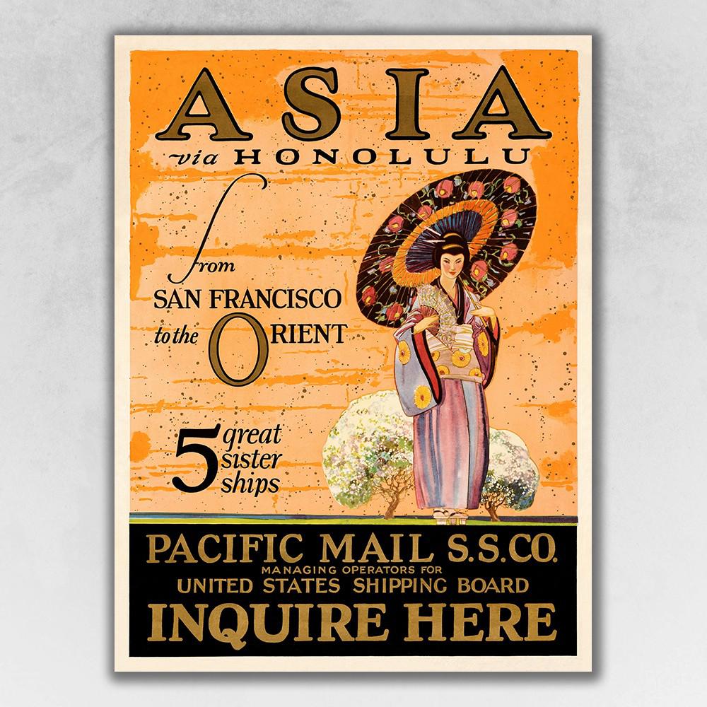 32" x 24" Asia via Honolulu Vintage Travel Wall Art - 388269. Picture 1