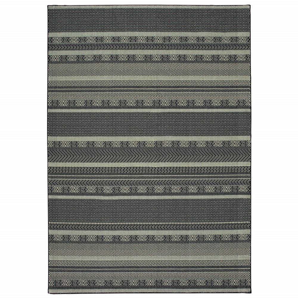 9' x 12' Black Ivory Machine Woven Geometric Indoor Area Rug - 388293. Picture 1