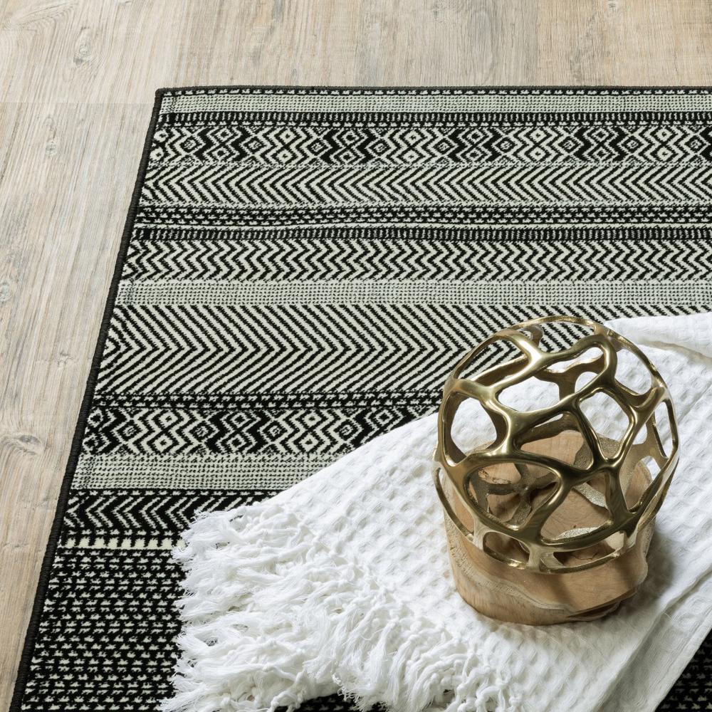 9' x 12' Black Ivory Machine Woven Geometric Indoor Area Rug - 388293. Picture 2