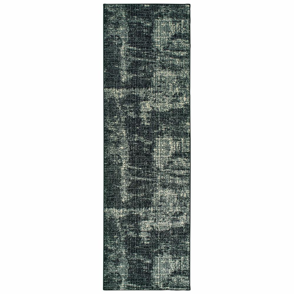 8' Black Ivory Machine Woven Abstract Indoor Runner Rug - 388294. Picture 1